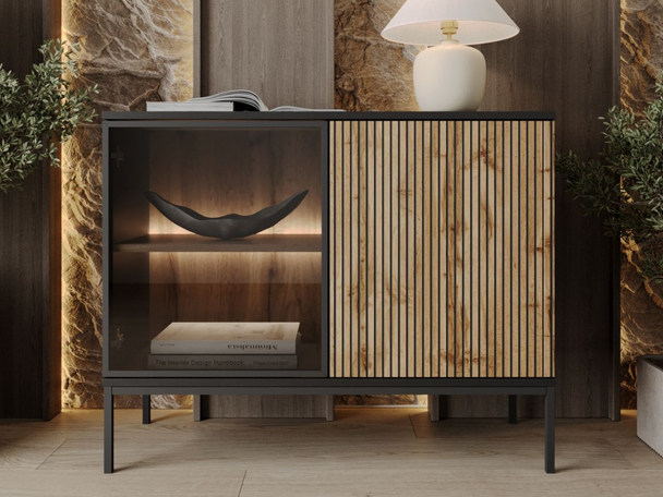 Commode de Rangement avec éclairage LED Deo Noir, Marron