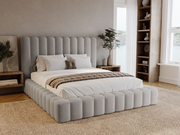 Lit Coffre rembourré avec sommier relevable 140x200 Rotto Gris clair