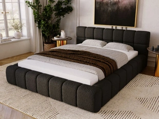 Lit Coffre rembourré avec sommier relevable 140x200 Alicante Noir