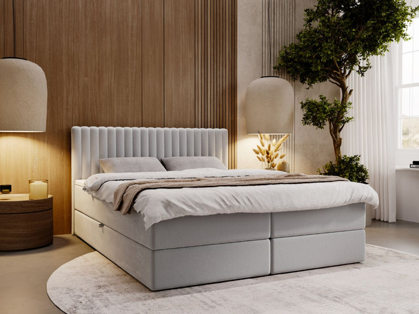 Lit Boxspring avec Coffre de Rangement 160x200 Marbella Gris clair