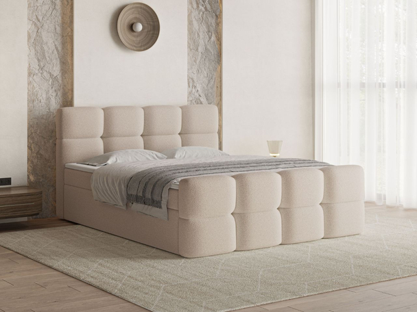 Lit Boxspring avec Coffre de Rangement 160x200 Rivon Beige