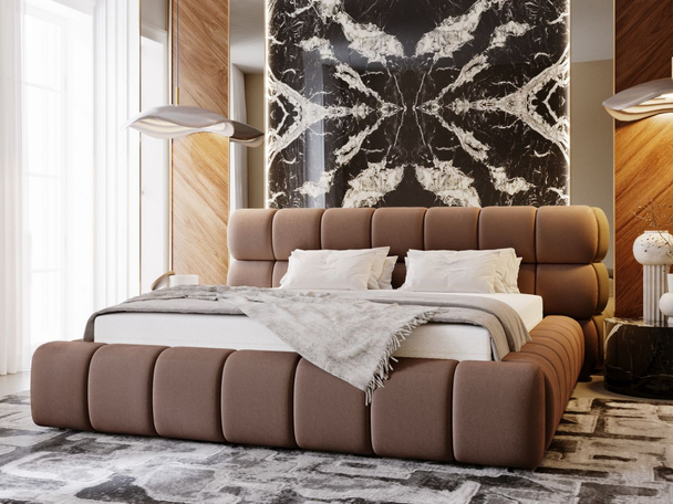 Lit Coffre rembourré avec sommier relevable 120x200 Mellow Marron