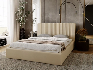 Lit Coffre rembourré avec sommier relevable 180x200 Malmo Beige