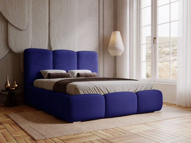 Lit Coffre rembourré avec sommier relevable 200x200 Bubble Bleu foncé