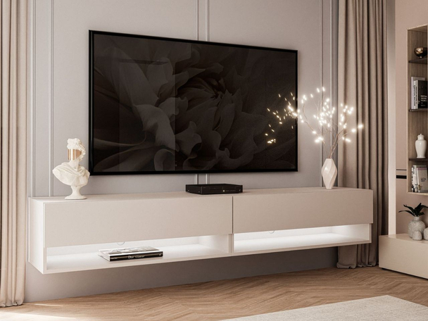 Meuble TV mural de 180 cm avec éclairage LED Aurelie Cachemire mat