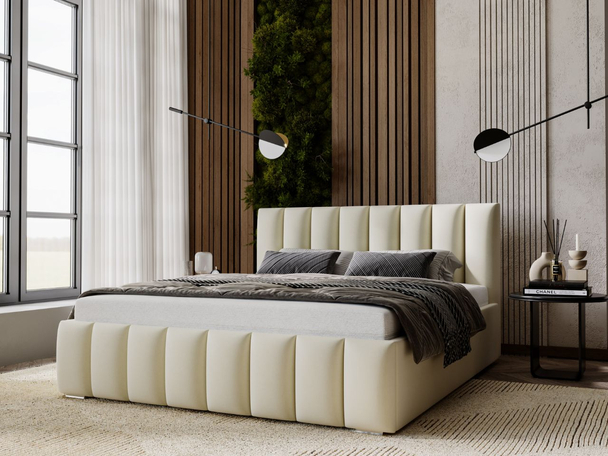 Lit Coffre rembourré avec sommier relevable 180x200 Neos Beige
