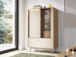 Moderne Vitrine avec LED Rapallo Cachemire, chêne huilé