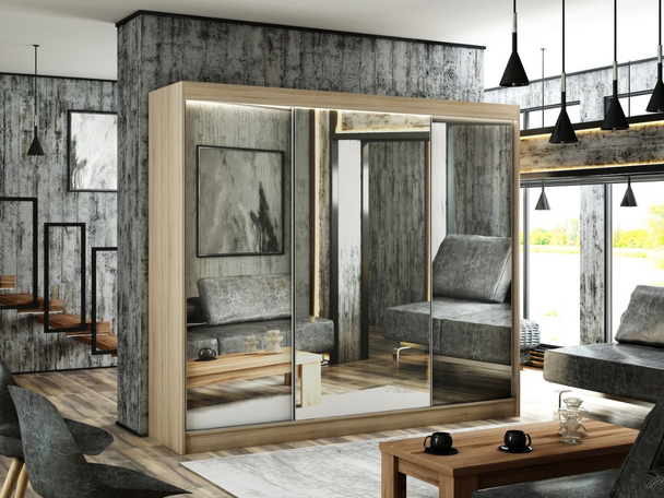 Armoire avec miroir et éclairage LED Luzio Chêne Sonoma