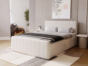 Lit Boxspring avec Coffre de Rangement 120x200 Osteno Crème