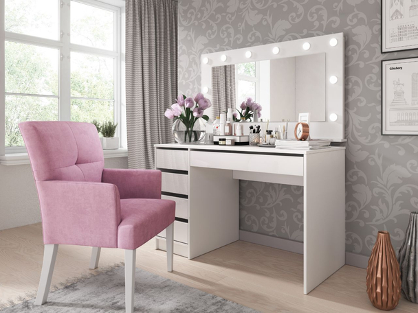 Coiffeuse avec miroir Anes Brillant blanc