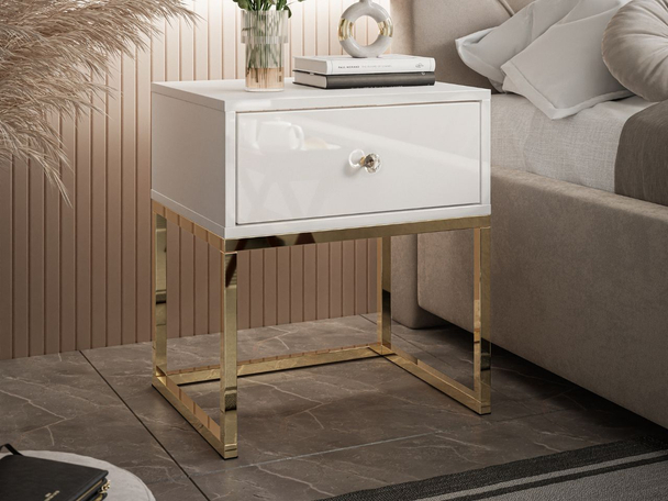 Table de chevet avec cadre en métal Brisa Brillant blanc