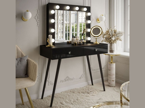 Coiffeuse avec miroir et éclairage LED Olivine Brillant noir
