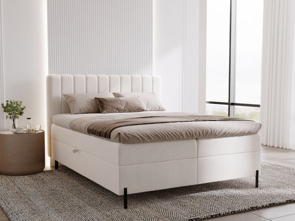 Lit Boxspring avec Coffre de Rangement 140x200 Primavera Créme