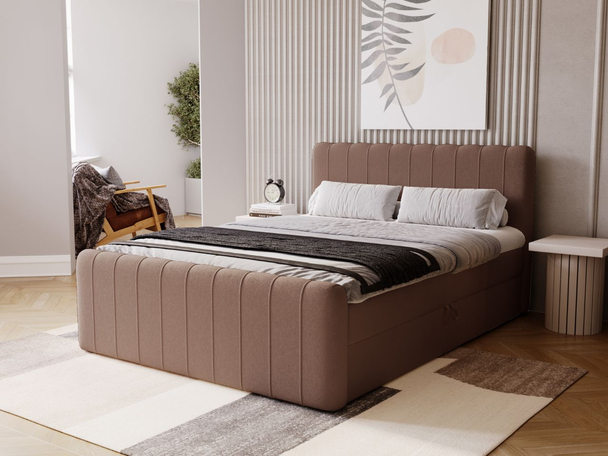 Lit Boxspring avec Coffre de Rangement 160x200 Osteno Marron