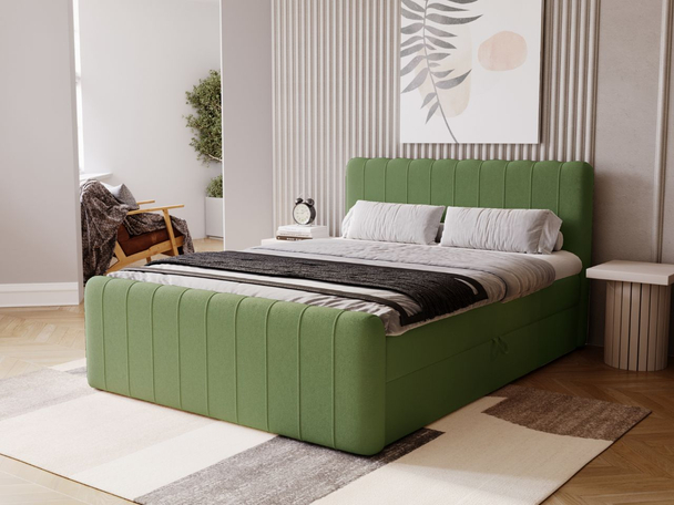 Lit Boxspring avec Coffre de Rangement 160x200 Osteno Vert