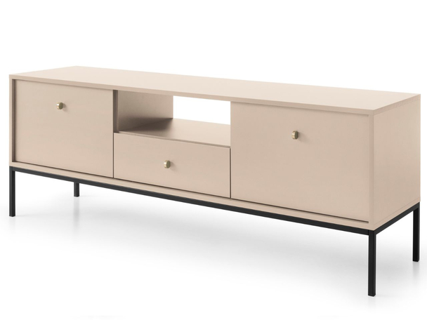 Meuble TV avec Portes et Tiroirs sur Pieds Noirs Amor Beige Sable