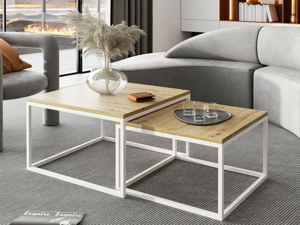 Tables Basses Gigognes sur cadre blanc Asumi Chêne Artisan 36x42