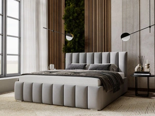 Lit Coffre rembourré avec sommier relevable 140x200 Neos Gris