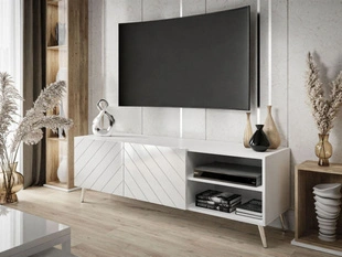 Meuble TV avec façades fraisées Vionel Blanc brillant