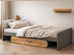 Lit simple avec tiroir Casa Chêne de Nash, gris
