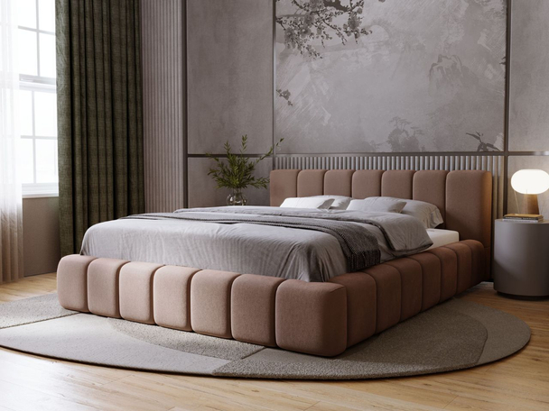 Lit Coffre rembourré avec sommier relevable 120x200 Orio Marron