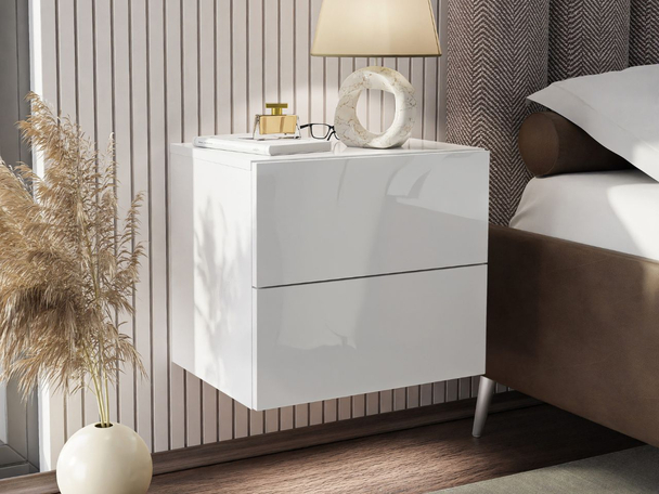 Table de chevet suspendue avec tiroirs Nuveo Lux Blanc