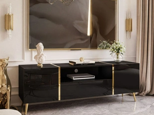 Meuble TV Rangement avec Portes et Tiroir Lunelie  Brillant noir