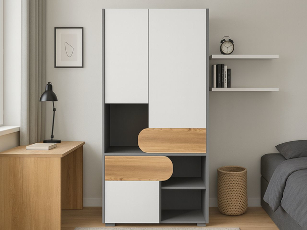 Armoire Portes Battantes Casa Chêne de Nash, blanc, gris