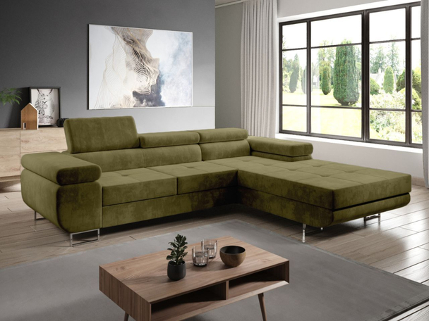 Canapé d'Angle Droite Convertible avec Coffre Solam Vert foncé