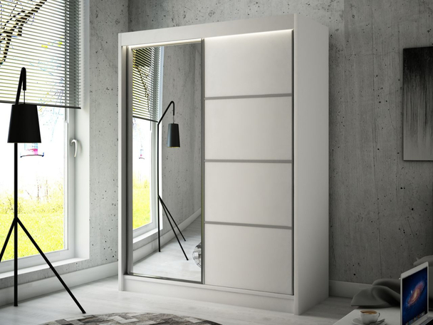 Armoire avec miroir et éclairage LED Portel Blanc