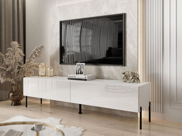 Meuble TV Rangement avec éclairage LED Sorelle blanc brillant