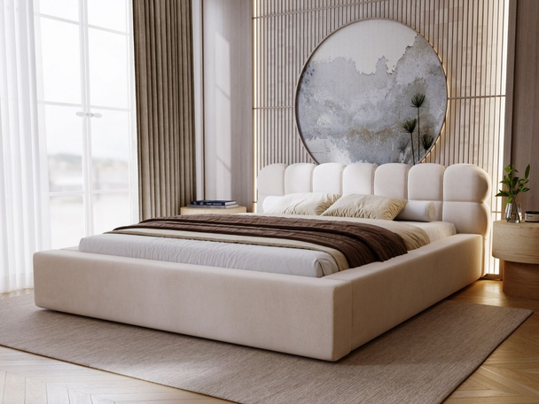 Lit Coffre rembourré avec sommier relevable 140x200 Plaza Beige