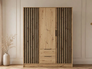 Armoire Portes Battantes Macron marron à lamelles