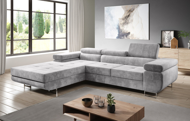 Canapé d'Angle Gauche Convertible avec Coffre Solam Gris