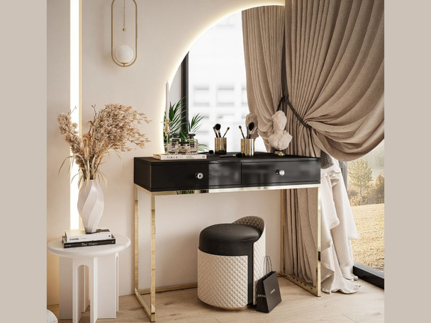 Coiffeuse latérale gauche avec tiroirs et éclairage LED Clarette Noir brillant