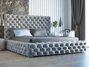 Lit Coffre rembourré avec sommier relevable 200x200 Heaven Gris clair