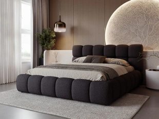 Lit Coffre rembourré avec sommier relevable 140x200 Modo Noir