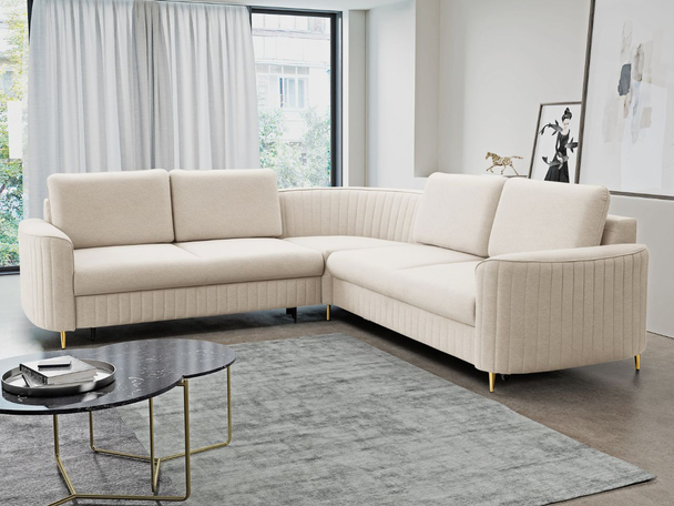 Canapé d'angle droit Convertible avec Coffre Limon Beige