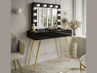 Coiffeuse avec miroir et éclairage LED Olivine Brillant noir