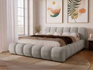 Lit Coffre rembourré avec sommier relevable 160x200 Doria Gris clair