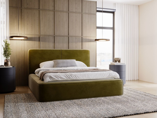 Lit Coffre rembourré avec sommier relevable 180x200 Amaro Vert
