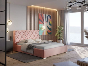 Łóżko tapicerowane z pojemnikiem i stelażem 180x200 Taranto Różowe