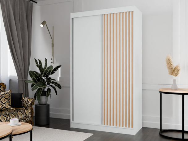 Armoire Portes Coulissantes Loreto Blanc, Chêne Wotan