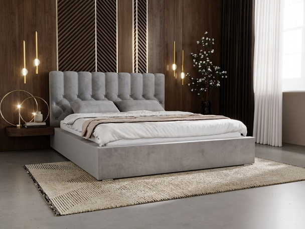 Lit Coffre rembourré avec sommier relevable 160x200 Roma Gris