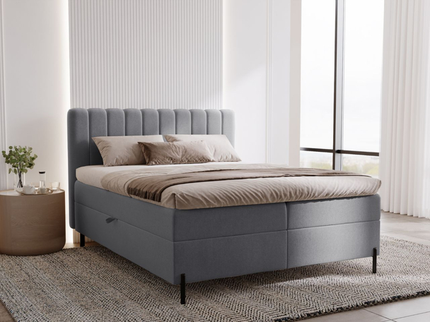 Lit Boxspring avec Coffre de Rangement 160x200 Primavera Gris foncé