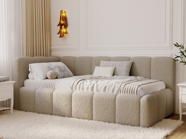 Lit adolescent 1 place avec rangement et sommier 90x200 Cloud One Beige foncé