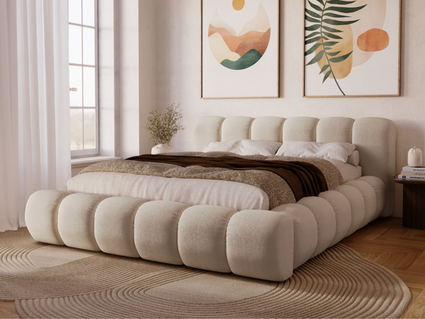 Lit Coffre rembourré avec sommier relevable 180x200 Doria Beige