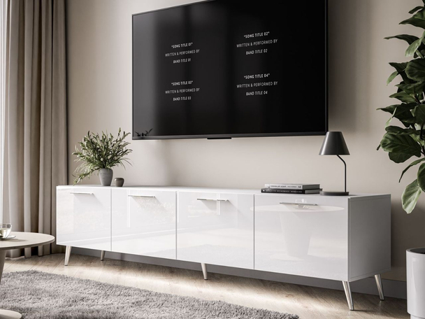 Meuble TV Rangement avec éclairage LED Noaé Blanc