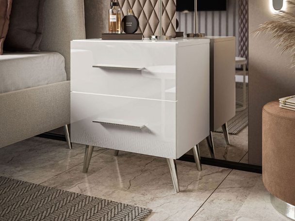 Table de chevet avec tiroirs Noaé Lux Blanc brillant
