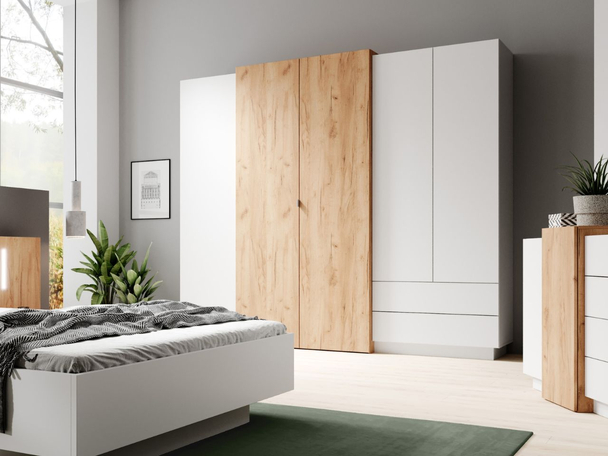 Armoire Portes Battantes Morten Blanc, Chêne doré Craft